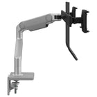 Bras pour moniteur Humanscale M8.1 avec double barre transversale + poignée-La fonction d'arrêt intelligent du M8.1 permet à l'utilisateur d'arrêter chaque articulation n'importe où le long de sa rotation pour éviter que le moniteur ou le bras ne se trouve sur les bords du bureau. De plus, un indicateur de contrepoids intégré permet à l'installateur de contrebalancer le poids du moniteur sans moniteur.