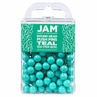 JAM PAPER - Punaises colorees, Punaises à tête ronde, Bleu sarcelle, Paquet de 100-Punaises en plastique
