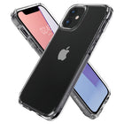 Étui Crystal Hybrid Spigen pour iPhone 12 mini - Transparent-Lèvre surélevée et découpe caméra lentille offre et la protection de l'écran.