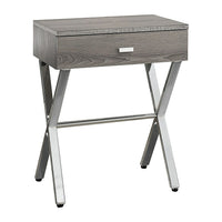 Monarch Specialties - 3263 Table D'Appoint - 24 po H/Taupe Fonce/Metal Chrome-Surface en panneau de particules taupe foncé avec pattes en métal chromé