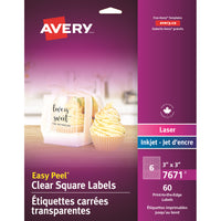 Avery - Étiquettes carrées transparentes - 3po x 3po - 60 Étiquettes-Étiquettes d'expédition transparente