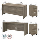 Bureau à devant arqué et crédence avec classeurs mobiles Studio C de Bush Business Furniture - hickory moderne/hickory moderne-Bois d’ingénierie en hickory moderne/hickory moderne