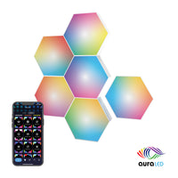 Tzumi - Six lumieres DEL RVB hexagonales AuraLED HexGlow avec contrôle au toucher et Wi-Fi.-Decorez votre chambre avec les lumieres uniques hexagonales !
