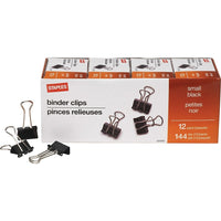 StaplesMD - Pinces relieuses, petites, 3/4 po, noir, paquet de 144-Des pinces en métal robustes pour bien retenir les papiers