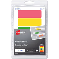 Avery Étiquettes amovibles à codage couleur Écrire ou imprimer, 1 po x 3 po, rectangle, couleurs variées, paq./75 (2334)-Amovible