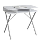 Monarch Specialties - 7100 Bureau 31 po L - Dessus Blanc/Metal Argent-Améliorez votre bureau à domicile avec ce bureau d'ordinateur moderne de 31 pouces de long dans un style à la mode avec un plateau en stratifié blanc et une base en métal gris contemporain dans un design en X.