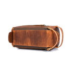 Tolredo Athens Leather Toiletry Bag Dopp Kit - Brown-Ouverture à double fermeture éclair pour un accès facile et large au compartiment inférieur à plat