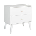 Prepac – Table de nuit à 2 tiroirs Milo, style moderne milieu du siècle, blanc (WDNR-1402-1)-Pattes en bois massif de 8 po de forme effilée