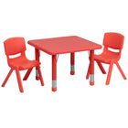 Flash Furniture – Ensemble avec table d’activités carrée réglable de 24 po et 2 chaises d’école empilables, rouge-Ensemble de table multi-usages pour enfants