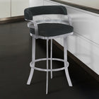 Armen Living - Prinz 66 cm Tabouret pivotant métal Simili Cuir Noir-Tabouret de bar rembourré avec dossier courbé, repose-pieds inclus