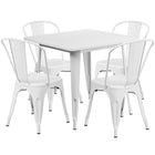 Flash Furniture – Table carrée en métal 31,5 po et 4 chaises empilables, int/ext, blanc (ET-CT002-4-30-WH-GG)-Acier galvanisé, métal, caoutchouc