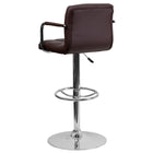 Flash Furniture – Tabouret de bar ajustable en vinyle matelassé brun avec pied et accoudoirs chromés (CH102029BRN)-Revêtement à conception matelassé