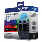 Brother - LC401XL2PKS Ensemble de 2 cartouches d’encre noire à haut rendement d’origine-Intelligemment conçu pour fonctionner à l’unisson avec votre imprimante à jet d’encre Brother.