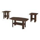 Monarch Specialties - 7872P Ens De Tables - 3Pcs/Noyer Fonce-L'ensemble de 3 pieces inclut 1 table basse et 2 tables de bout avec un espace de surface optimal ainsi que des tablettes inferieures pour un rangement supplementaire.
