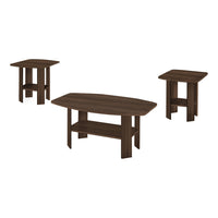 Monarch Specialties - 7872P Ens De Tables - 3Pcs/Noyer Fonce-L'ensemble de 3 pieces inclut 1 table basse et 2 tables de bout avec un espace de surface optimal ainsi que des tablettes inferieures pour un rangement supplementaire.
