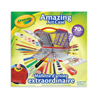 Crayola - Mallette d'artiste extraordinaire, 70 pièces-Comprend : une mallette portative, livre de 20 pages à colorier, 12 crayons de couleur courts, 8 couleurs à l'eau, 8 crayons de cire, 6 marqueurs lavables super pointes, 6 gouaches pour affiches, 3 chemises, 2 pochoirs, 1 pinceau, 1 tampon étoile, 1 feuille d'autocollants, 1 crayon HB, 1 taille-crayon, 1 gomme à effacer, 20 trombones de couleur, 1 stylo à encre noire lavable
