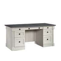 Sauder 65"W La Collection Palladia Bureau Ministre - Finition Glacier Oak-Grand tiroir/plateau avec glissières métalliques et butées de sécurité doté d'un panneau rabattable pour clavier et souris ou ordinateur portable