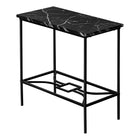 Monarch Specialties - 2074 Table D'Appoint - 22 po H/Marbre Noir/Metal Noir-Table d'appoint rectangulaire a 2 niveaux avec un dessus de table au fini faux marbre noir et une tablette de rangement ouverte en metal au fini noir avec un motif decoratif