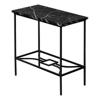 Monarch Specialties - 2074 Table D'Appoint - 22 po H/Marbre Noir/Metal Noir-Table d'appoint rectangulaire a 2 niveaux avec un dessus de table au fini faux marbre noir et une tablette de rangement ouverte en metal au fini noir avec un motif decoratif