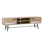 CorLiving - Aurora Banc TV bicolore beige et blanc avec pieds évasés pour les téléviseurs jusqu'à 80 pouces-Un design moderne des années 50 devient le point central de votre espace de divertissement
