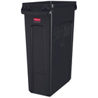 Conteneur à déchets ventilé Rubbermaid Commercial Slim Jim, 87,1 L, noir-Les 4 cordons de serrage du sac fixent les sacs autour du bord du conteneur et permettent un changement de sac rapide et sans nœud.