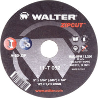 Walter Surface Technologies - Meule À Tronçonner Zipcut, 5po x 3/64po, Arbre De 7/8po, Type 1, 12 200 Tr/Min, paquet de 12-Dimension de l'arbre 7/8po