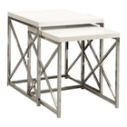 Monarch Specialties - 3025 Tables Gigognes - Ens. 2Pcs/Blanc Lustre/Chrome - Paquet de 2-Avec son dessus chic en blanc lustré, cet ensemble de tables à goûter de 2 morceaux donne une allure exceptionnelle à nââ‚¬â„¢importe quelle pièce. Sa base avec un motif croisé, en métal chromé, fournit un support robuste et un style contemporain. Utilisez cet ensemble multifonctionnel comme tables de salon, tables de lampes ou comme ensemble dââ‚¬â„¢appoint.