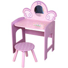 Danawares - Licorne Vanité avec Tabouret - Rose-Fabriqué en MDF E1 et en pin