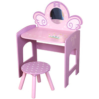 Danawares - Licorne Vanité avec Tabouret - Rose-Fabriqué en MDF E1 et en pin