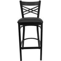 Flash Furniture – Tabouret de bar pour restaurant HERCULES en métal, dossier en X noir, assise vinyle noir-Tabouret de bar en métal