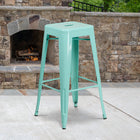 Flash Furniture Tabouret de bar de qualité commerciale, de 30 po sans dossier en vert menthe pour l'intérieur et l'extérieur-Le trou de vidange du siège facilite le séchage