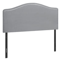 Monarch Specialties - 6011F Lit Double Tete De Lit Simili - Cuir Gris-Tête de lit arquée rembourré en similicuir gris avec bordure de tête de clou au fini chromé