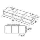 Azar Displays – Plateau à 3 compartiments pour panneau perforé/mur avec lattes, 2/paquet (225503)-Dimensions : Plateau 1 3/4 haut. x 12,75 larg. x 4 1/2 prof. (po), compartiment 3 7/8 larg. x 3 7/8 prof. (po)