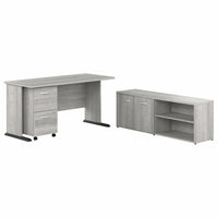 Bush Business Furniture - Bureau d'ordinateur 60 po l avec classeur mobile et armoire basse Studio A - gris platine-L'ensemble comprend : un bureau d'ordinateur 60L, un classeur mobile à 2 tiroirs et une armoire de rangement basse avec portes et tablettes