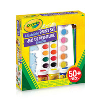 Jeu de peinture lavable Crayola-Comprend 6 pots de peinture lavable (29 ml chacun), 3 pots de peinture lavable pour enfant (59 ml chacun), 16 couleurs à l'eau lavables, 4 pinceaux, 5 éponges et 20 feuilles de papier