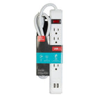 Globe - Quatre prises de 3 pi avec barre d'alimentation à 2 ports USB, blanc (78087)-Le moyen sûr et pratique de gérer vos prises