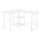 Monarch Specialties - 7596 Bureau 48 po L - Dessus Blanc De Coin/Metal Blanc-Bureau d'ordinateur de style industriel avec 2 étagères fixes et ouvertes supporté par une base de style chevalet en métal blanc