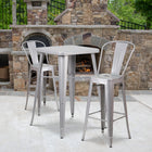 Flash Furniture – Ensemble avec table bistro et 2 tabourets, intérieur/extérieur, métal, argenté (CH31330B230GBSV)-L'ensemble comprend une table et 2 tabourets