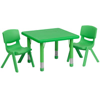 Flash Furniture – Ensemble avec table d’activités carrée réglable de 24 po et 2 chaises d’école empilables, vert-Ensemble de table multi-usages pour enfants