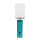 Élégante Conception Lampe de table moderne en cuir avec USB et abat-jour en tissu blanc, sarcelle-Avec port de chargement USB sur la base