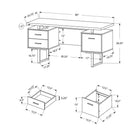Monarch Specialties - 7081 Bureau 60 po L - Metal Argent/Blanc-Fini sur tous les côtés en stratifié blanc élégant, avec une base métallique grise durable en forme de U moderne pour une stabilité et un style à la mode.