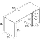 Bush – Bahut pour coquille de bureau de 60 po de largeur Westfield et classeur sur roulettes à 3 tiroirs, cerisier moka-Tiroirs-classeurs de format lettre ou légal et une serrure pour les deux tiroirs inférieurs pour de la confidentialité au travail