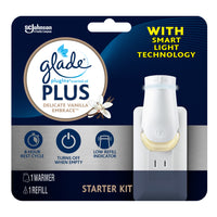 Glade - Branchées Plus Huile parfumée - Fine Caresse de vanille-Le seul diffuseur branché intelligent conçu avec une technologie d'éclairage intelligent qui facilite une consommation minimale d'électricité et de parfum