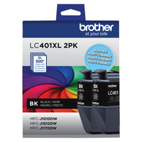Brother - LC401XL2PKS Ensemble de 2 cartouches d’encre noire à haut rendement d’origine-Qualité d’impression à jet d’encre noire professionnelle sur laquelle vous pouvez toujours compter jusqu’à 500 pages par cartouche.