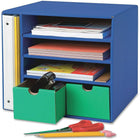 Pacon – Classeur de rangement Classroom Keepers, bleu (PAC001331)-Fabriqué en boîtes ondulées robustes, le classeur de rangement est bleu avec deux tiroirs verts.