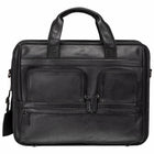 Mancini - Porte-documents à fermeture éclair pour portable 15.6 po / tablette Milan - 16.5" x 6" x 13" -Noir-Noir, Cuir de vachette pleine fleur teint au tambour
