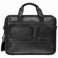 Mancini - Porte-documents à fermeture éclair pour portable 15.6 po / tablette Milan - 16.5" x 6" x 13" -Noir-Noir, Cuir de vachette pleine fleur teint au tambour