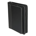 RootsMD – Cartable de luxe avec 2 fermetures à glissière, noir-La plus large section des deux fermetures à glissière comporte une fenêtre pour carte d’identité et une pochette repliable avec fermeture à glissière.