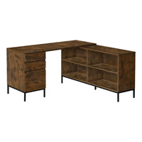 Monarch Specialties - 7490 Bureau 60 po L - En Forme De L/Coin Brun Rustique-Ce bureau d'ordinateur en stratifié d'aspect bois brun rustique a un design en forme de L peu encombrant destiné à être placé dans un coin