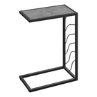 Monarch Specialties - 3301 Table D'Appoint - 25 po H/Fausse Pierre Grise/Metal Noir-Table d'appoint en forme de C avec une base qui peut être glissée sous les canapés pour plus de commodité